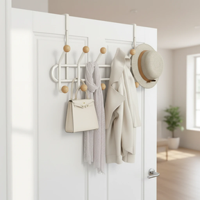 Heavy Duty Over-The-Door Rack 51x23cm 10 Wood Ball Hooks White Metal Coat Hat Towel Organizer Home & Garden Garment Racks