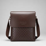 Polo Men's Crossbody Shoulder Bag Checkered Pattern PU Leather 26x3x20cm