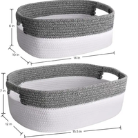 Storage Basket Set - 2-Piece Cotton Rope Woven Oval with Handles Grey White Household Storage Baskets