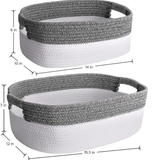 Storage Basket Set - 2-Piece Cotton Rope Woven Oval with Handles Grey White Household Storage Baskets
