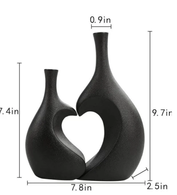 Flower Vase - 2-in-1 Decorative Heart-Shaped Black Home Decor Vases