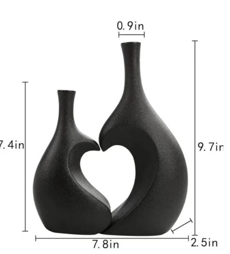 Flower Vase - 2-in-1 Decorative Heart-Shaped Black Home Decor Vases