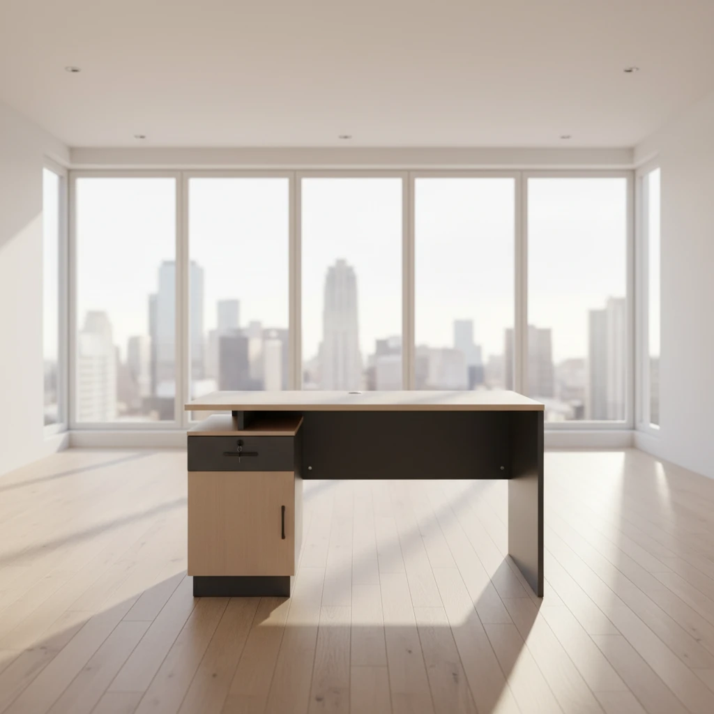 Office Desk with Storage Cabinet - Two-Tone Design Furniture Desks