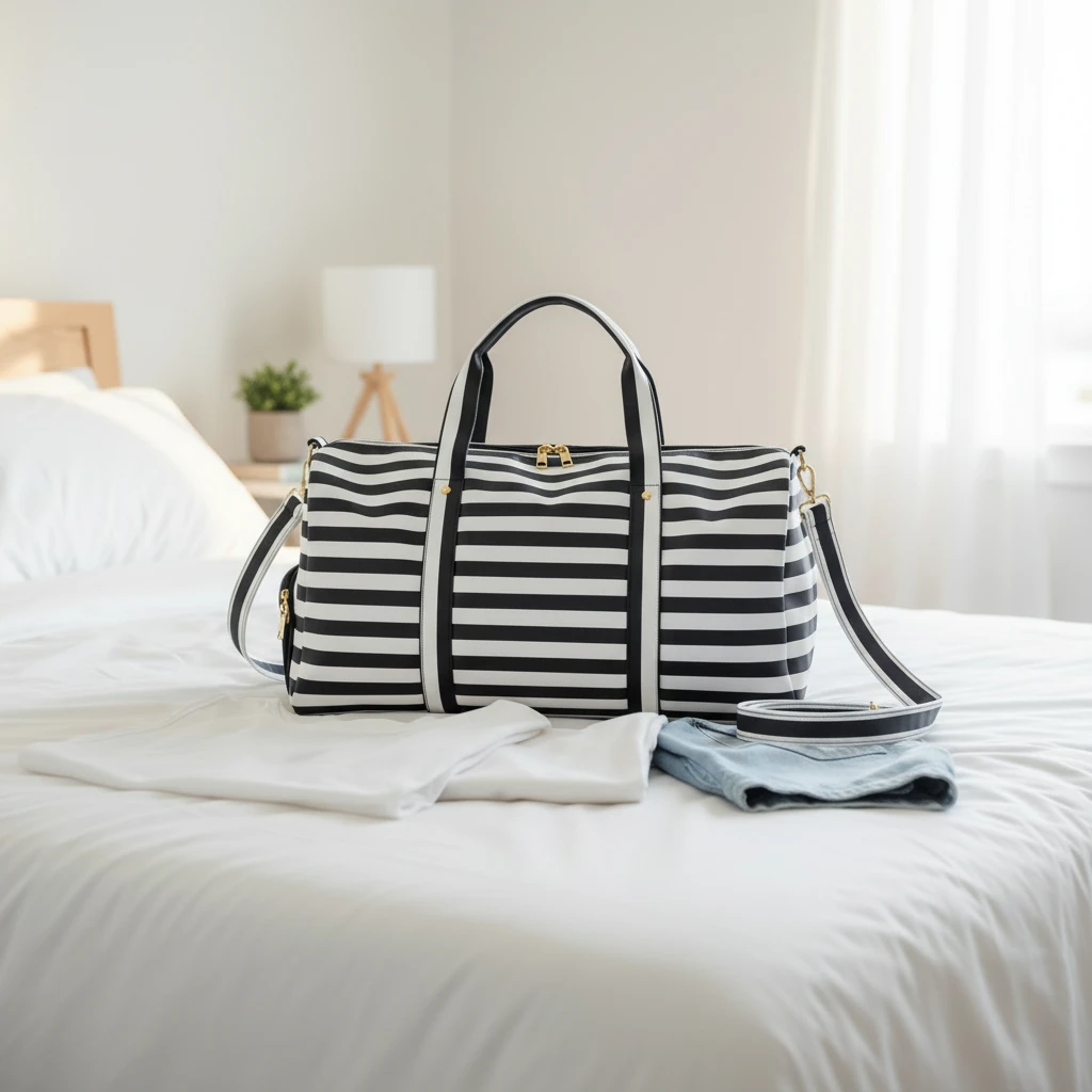 Waterproof Striped Duffel Sports Bag with Shoe Compartment Bags & Accessories Gym Duffel Bags