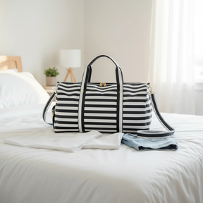 Waterproof Striped Duffel Sports Bag with Shoe Compartment Bags & Accessories Gym Duffel Bags