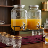 Juice Dispenser - 2-in-1 Double Mason Jar Glass Dispenser with Black Metal Stand Kitchen & Dining Beverage Dispensers