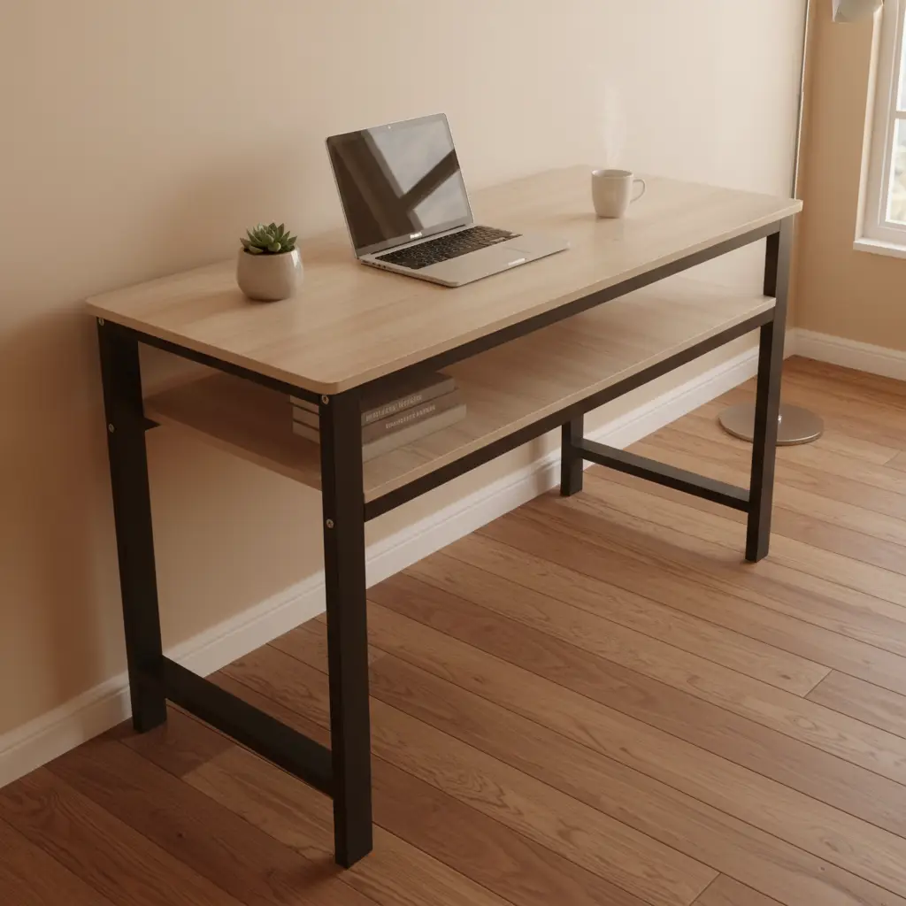 Industrial Two-Tier Study Desk with Oak Top & Black Frame Study Desk Desks