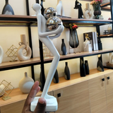 Abstract Running Figure Chrome Silver Balls Resin Sculpture White Marble Base 45cm Home & Garden Sculptures & Statues