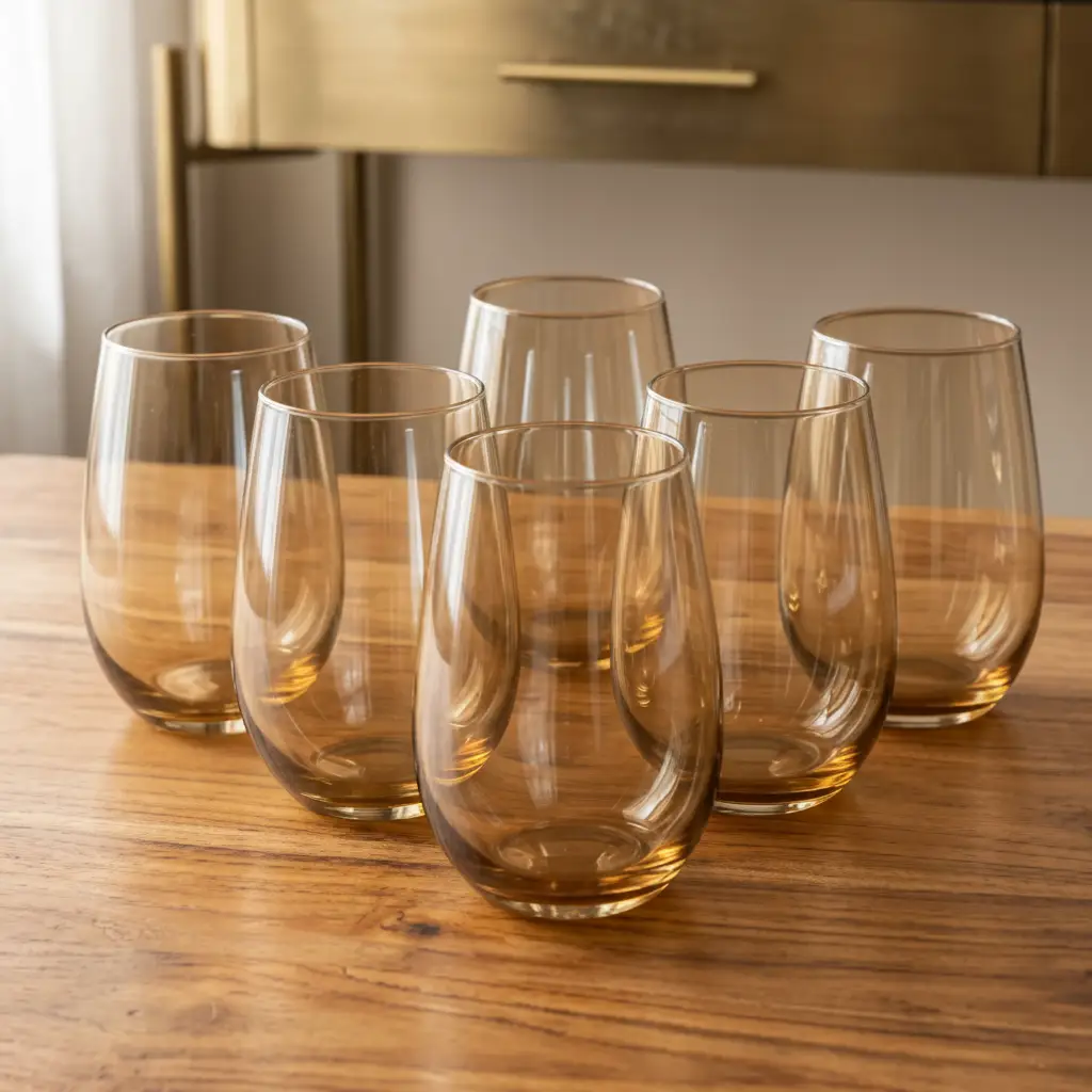 Drinking Glass Set - Oval Amber Tinted 450ml Set of 6 Kitchen & Dining Drinkware Sets