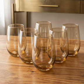 Drinking Glass Set - Oval Amber Tinted 450ml Set of 6 Kitchen & Dining Drinkware Sets