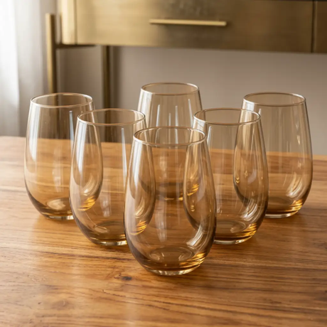 Drinking Glass Set - Oval Amber Tinted 450ml Set of 6 Kitchen & Dining Drinkware Sets