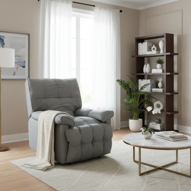 Plush Grey Fabric Recliner Armchair Armchair Recliners