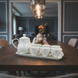 Cup Set - Ceramic 6 Cups with Kettle & Tray Gold Trim Kitchen & Dining Tea Sets