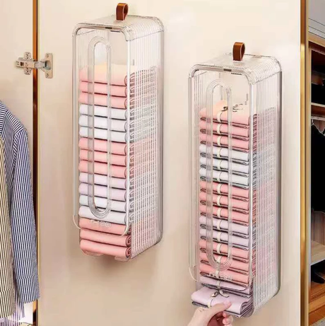 Wall Mounted Underwear Socks Organizer Box 10x8.5x30cm Transparent Ribbed Acrylic Space Saving Home & Garden Closet Organizers