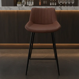Ribbed Leather Bar Stool - Brown Bar Stools