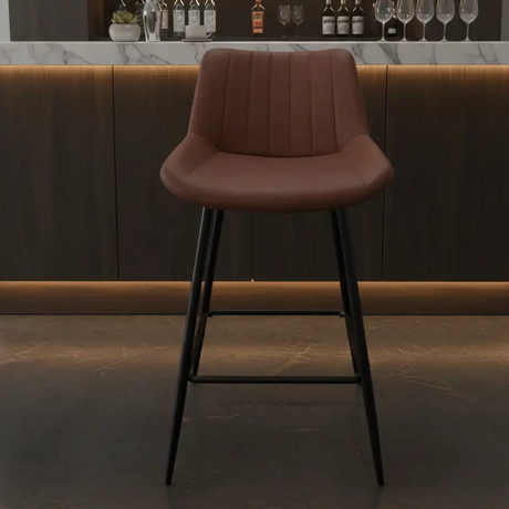 Ribbed Leather Bar Stool - Brown Bar Stools