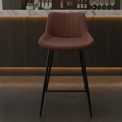 Ribbed Leather Bar Stool - Brown Bar Stools
