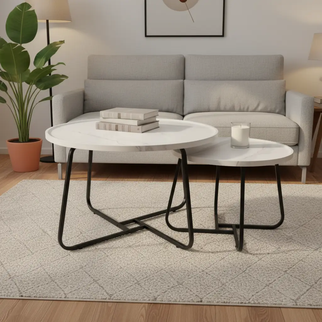 2-in-1 Nesting Coffee Table Set Marble Top Furniture Coffee Tables