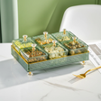 7-Piece Acrylic Square Candy Serving Bowl Set with Dome Lids Crystal Diamond Knobs Gold Trim Rectangular Tray Black Green Kitchen & Dining Serving Trays