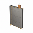 Shoe Cabinet - Bucket Flip 4-Door Gold Detail 100x24x132.5cm Grey White Furniture Shoe Organizers