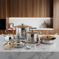 12 Piece Suiza Stainless Steel Cookware Set with Gold Accents Kitchen & Dining Cookware Sets