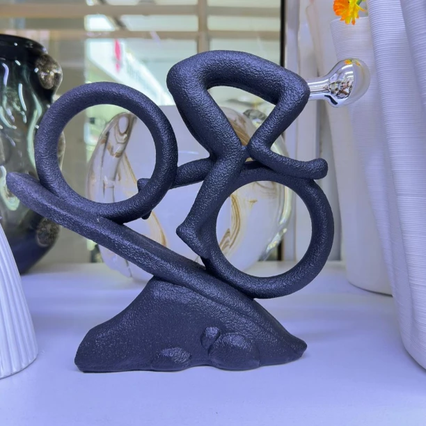 Downhill and Uphill Bicycle Sculpture Ceramic Decor with Silver Accent Home & Garden Sculptures & Statues