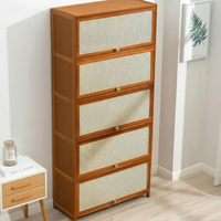 Shoe Cabinet - 11-Layer Breathable Bamboo Rattan Door Storage Rack 172x80x32cm Walnut Brown Furniture Shoe Cabinets