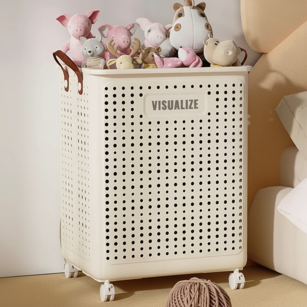Foldable Laundry Hamper with Wheels 38x20x45cm Ventilated Storage Basket Home & Garden Laundry Baskets