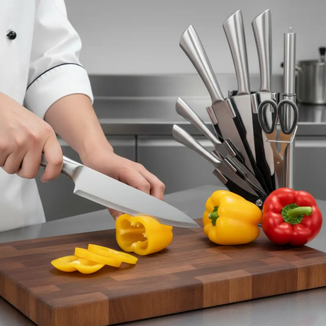 Knife Set - 8-Piece Stainless Steel with Scissors Sharpener Acrylic Stand Kitchen & Dining Kitchen Knives