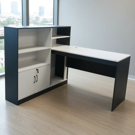 L-Shaped Office Desk & Bookcase Cabinet Set Office Desk Desks