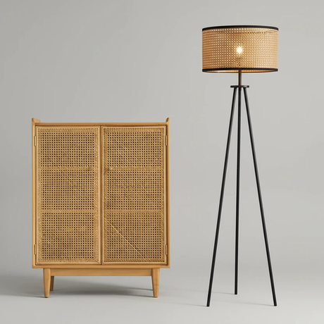 Floor Standing Rattan Tripod Lamp with Woven Shade 145cm Home & Garden Floor Lamps