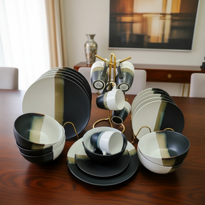 Dinner Set - 24-Piece Black & White Gradient Collection Kitchen & Dining Dinnerware Sets