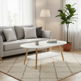 Scandinavian Oval Two-Tier Coffee Table with Wood Legs Coffee Table Coffee Tables