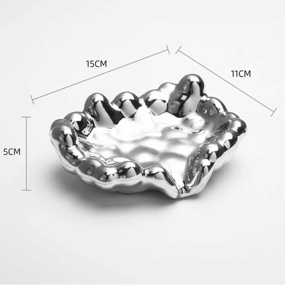 Luxury Ceramic Bubble Edge Soap Dish Drainage Tray 15x11x5cm Gold Silver Bathroom Countertop Jewellery Tray Home & Garden Soap Dishes & Holders