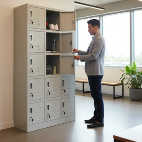 15-Door Steel Locker Cabinet Grey Furniture Storage Cabinets & Lockers