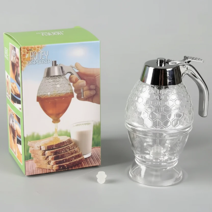 200ml Honey Dispenser with Stand Honeycomb Design Press-Type Kitchen & Dining Condiment Dispensers