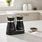 Glass Salt and Pepper Shaker Set with Chrome Holder and Stand Kitchen & Dining Shaker Sets