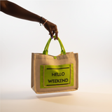 Hello Weekend Tote Bag Jute Canvas Smart Casual with Front Pocket 35x18x30cm Bags & Accessories Tote Bags