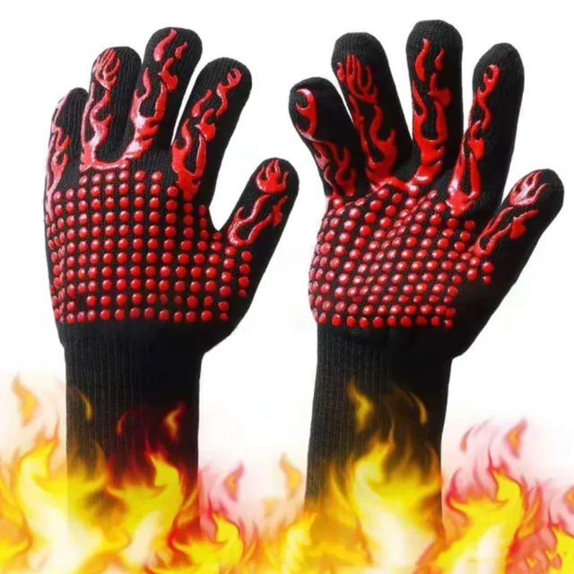 Heat Resistant BBQ Fireproof Gloves With Silicone Grip Oven Mitts Kitchen & Dining Oven Mitts & Pot Holders