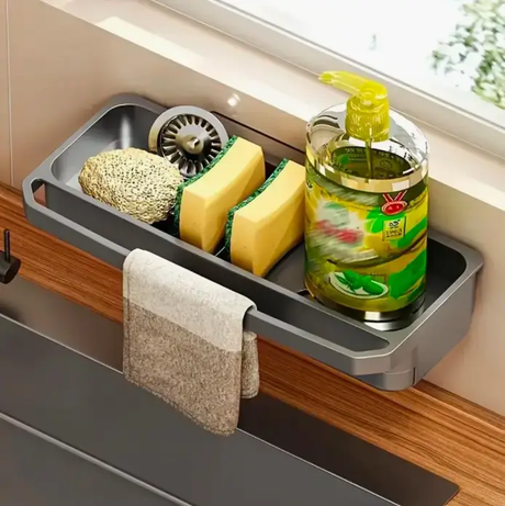 Sink Caddy - Wall-Mounted No-Drill ABS with Drip Tray and Towel Bar Kitchen & Dining Sink Caddies