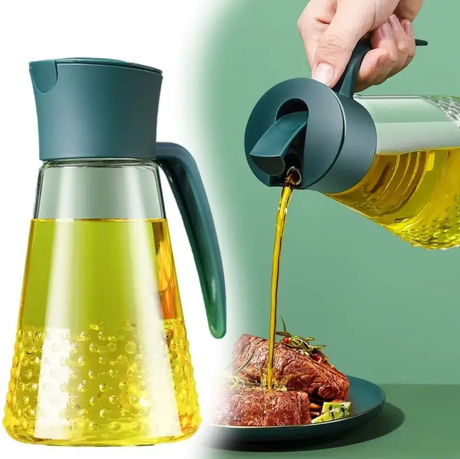 630ml Auto-Open Glass Oil Dispenser Hobnail Conical Bottle Vinegar Soy Sauce Grey Teal Kitchen & Dining Oil Dispensers