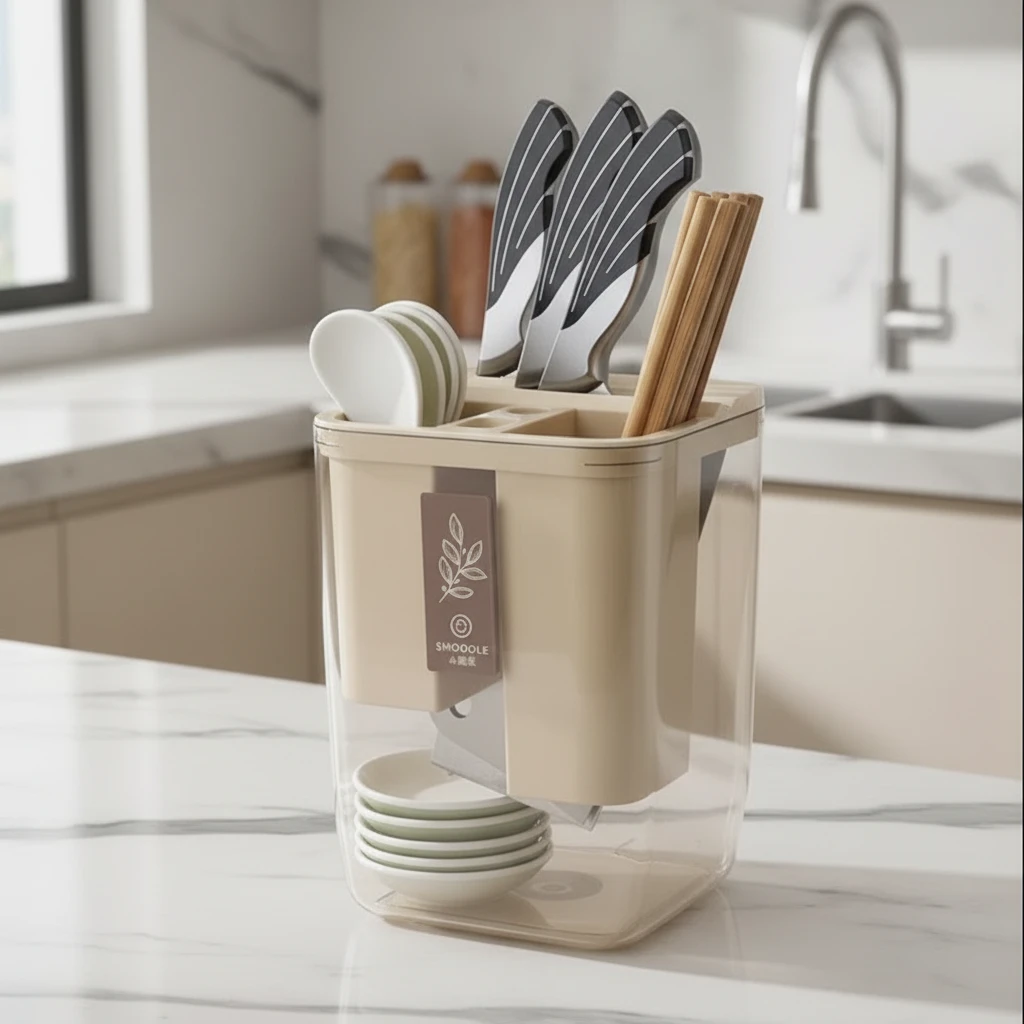 Wall-Mounted Cutlery Organizer with Drainage and Chopstick Holder Kitchen & Dining Kitchen Utensil Holders