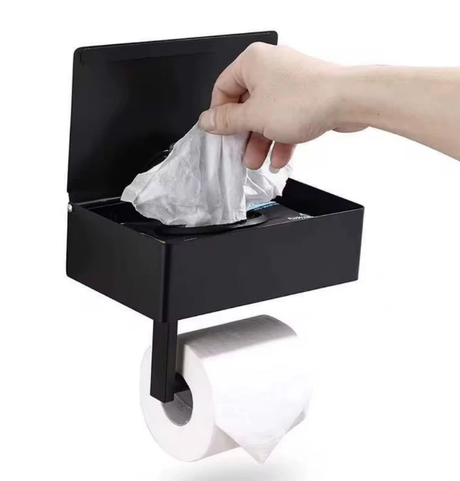 Stainless Steel Toilet Paper Holder with Storage Box Black Home & Garden Toilet Paper Holders