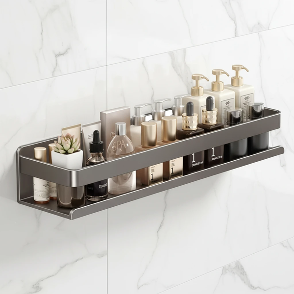 Wall Mounted Aluminium Storage Shelf 60cm Punch-Free Bathroom Kitchen Black Home & Garden Floating Wall Shelves & Ledges