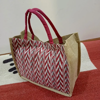 Geometric Print Pattern Tote Bag Jute Canvas Smart Casual 34x17x28cm Bags & Accessories Tote Bags