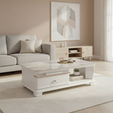 Coffee Table - Green Marble Effect Top 1-Drawer with Silver Edge and Open Shelf Furniture Coffee Tables