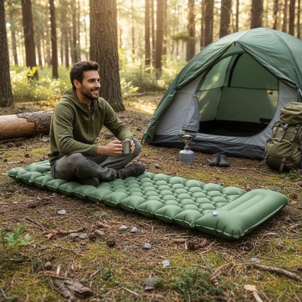 Sleeping Mat - Self-Inflating Foot Pump Camping Mattress with Pillow 75x235cm Sports & Fitness Sleeping Pads
