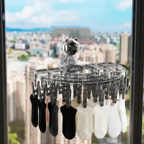 Clothes Drying Rack - Foldable 26-Clip Suction Cup Wall Mount Sock Underwear Hanger Grey White Home & Garden Uncategorized