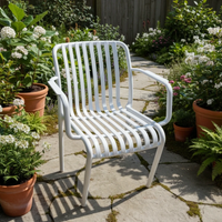 Slatted plastic Outdoor Armchair with Curved Frame and Armrests White Indoor Outdoor Home & Garden Outdoor Chairs