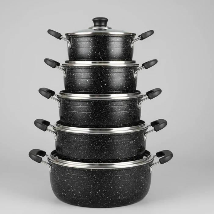 James Pot Black Cookware Set 5-Piece with Granite Finish Kitchen & Dining Cookware Sets